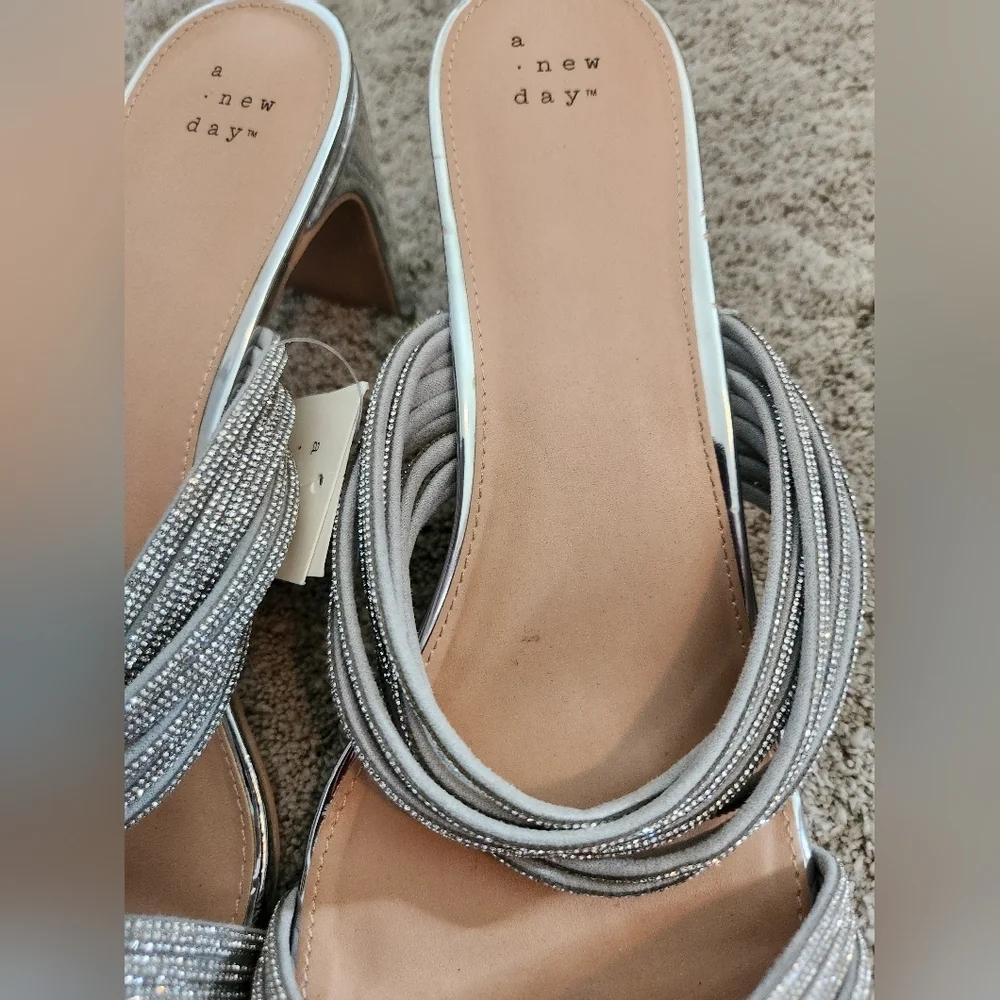 Women's Tammy Rhinestone Heels - A New Day Silver 14W